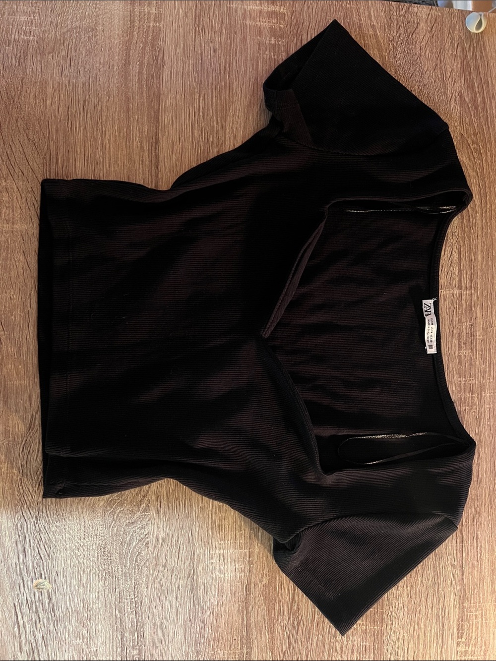 Zara Black Short Sleeve Ribbed Crop Top